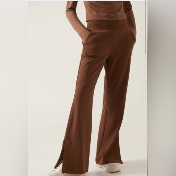 Athleta Venice Flare Pant Color Mahogany size Large Split Hem Wide Flare Leg - Picture 1 of 15